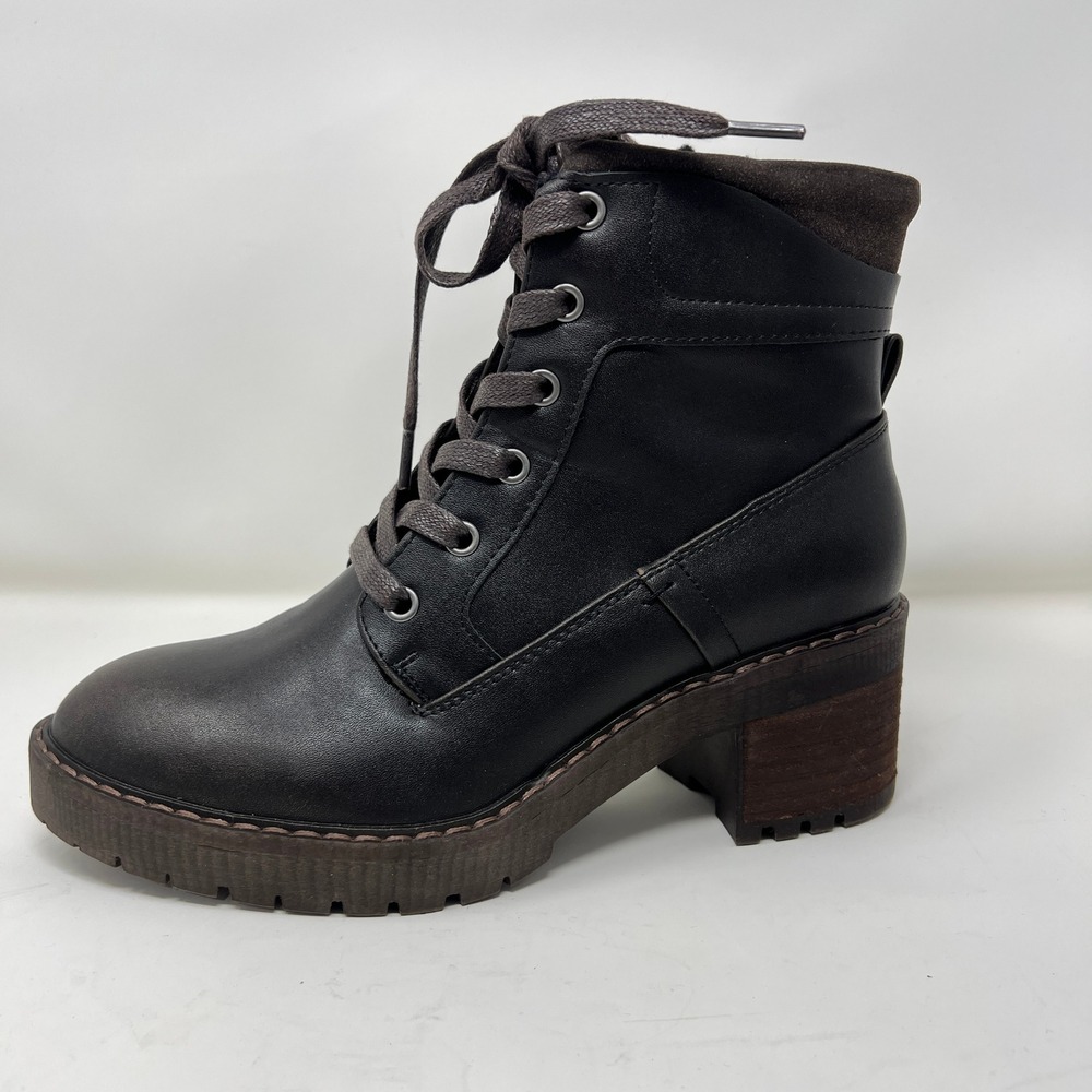 Bull Boxer Women's Combat Ankle Boots Brown Lace Up Side Zip Block Heel 6.5